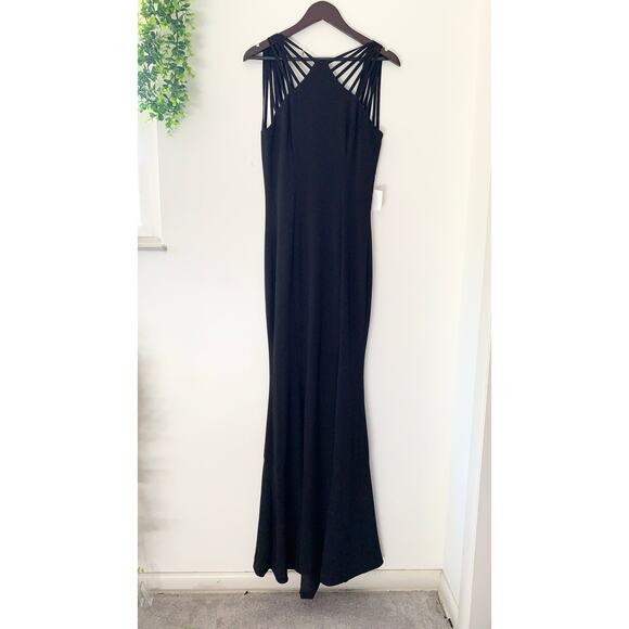 Dress the Population Harlow Crepe Long Black Strappy Gown New - Picture 5 of 9
